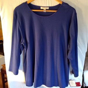 JM Collection Blue Knit Top ¾ sleeves Size XL  NEW